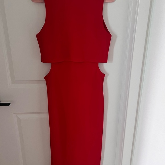 Topshop Red Sheath Midi Dress with Cutouts - Picture 7 of 10